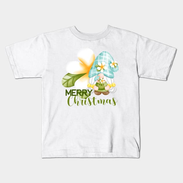 Merry Christmas Gnome With Flower Kids T-Shirt by Gsproductsgs
